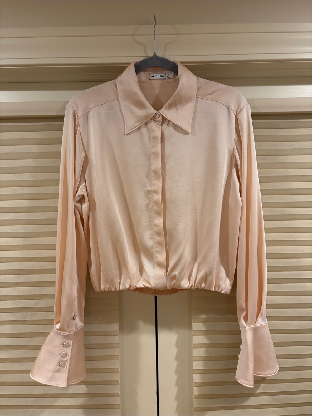 NWOT Simkhai Peach Satin Button-Front Blouse, Size M